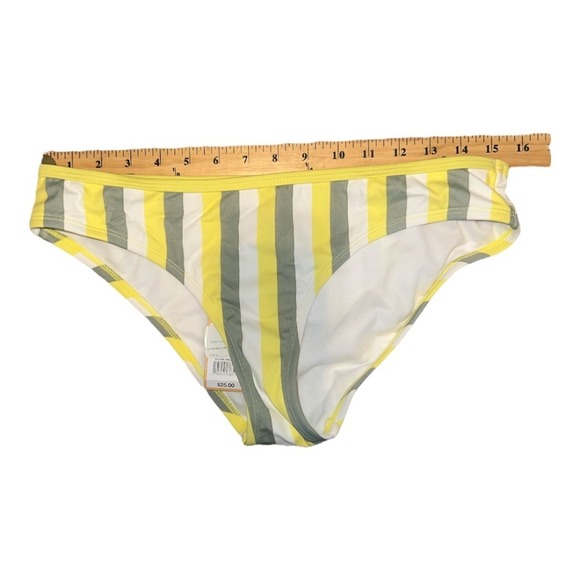 Kona Sol Yellow/Green Striped Hipster Bikini Bottom, Medium - Picture 4 of 5